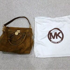 Michael Kors Brown Suede Shoulder Bag with Gold Accents